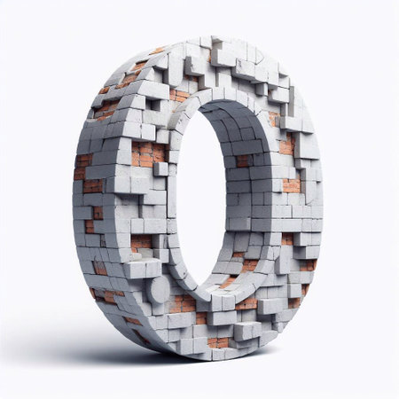 0 digit shape created from concrete and briks. AI generated illustrationの素材
