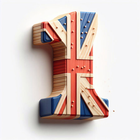 1 digit United Kingdom letters shape 3D wooden Lettering Typeface. AI generated illustrationの素材