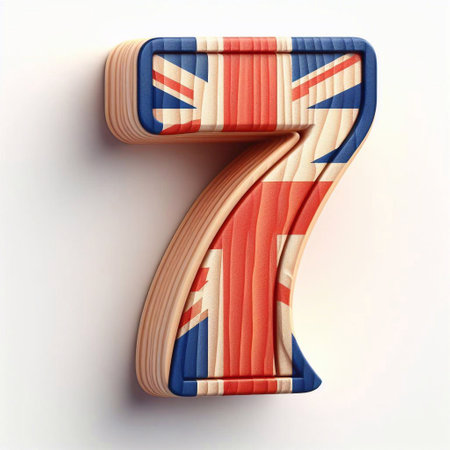 7 digit United Kingdom letters shape 3D wooden Lettering Typeface. AI generated illustrationの素材