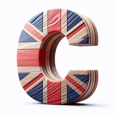 C letter United Kingdom letters shape 3D wooden Lettering Typeface. AI generated illustrationの素材