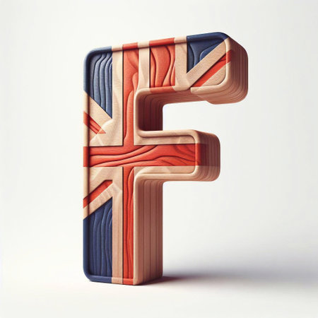 F letter United Kingdom letters shape 3D wooden Lettering Typeface. AI generated illustrationの素材