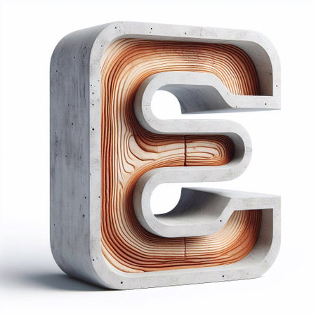 E letter shape created from concrete and wood. AI generated illustrationの素材
