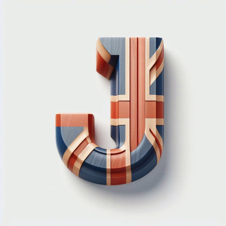 J letter United Kingdom letters shape 3D wooden Lettering Typeface. AI generated illustrationの素材