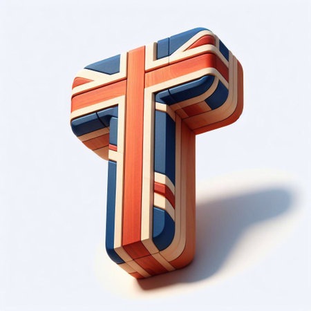 T letter United Kingdom letters shape 3D wooden Lettering Typeface. AI generated illustrationの素材