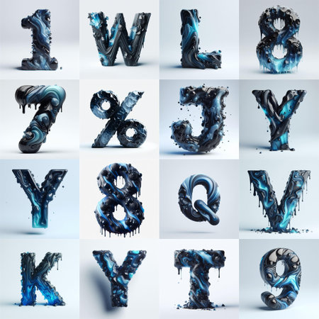 Obsidian and Blue glass 3D Lettering Typeface. AI generated illustrationの素材
