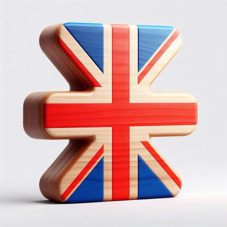 Plus mark United Kingdom letters shape 3D wooden Lettering Typeface. AI generated illustrationの素材