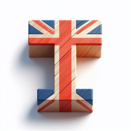 T letter United Kingdom letters shape 3D wooden Lettering Typeface. AI generated illustrationの素材
