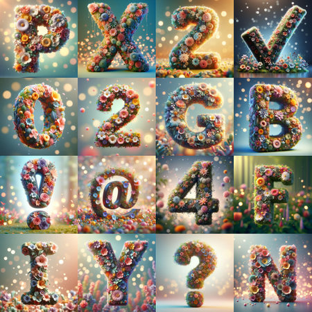 Spring flowers 3D Lettering Typeface. AI generated illustrationの素材