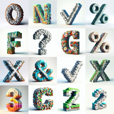 Pixelated letters shape 3D Lettering Typeface. AI generated illustrationの素材