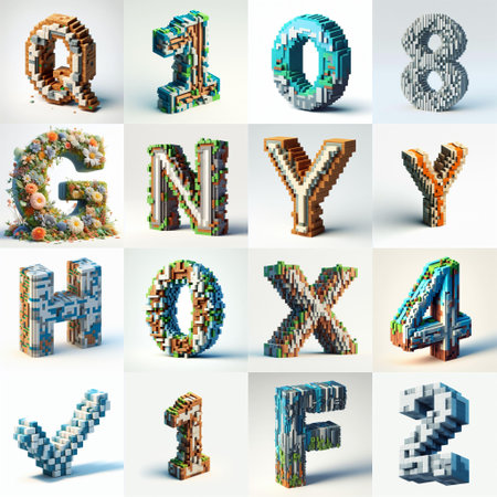 Pixelated letters shape 3D Lettering Typeface. AI generated illustrationの素材