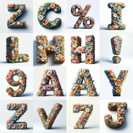 Flowers 3D lettering typefavce. AI generated illustrationの素材