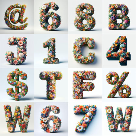 Flowers 3D lettering typefavce. AI generated illustrationの素材