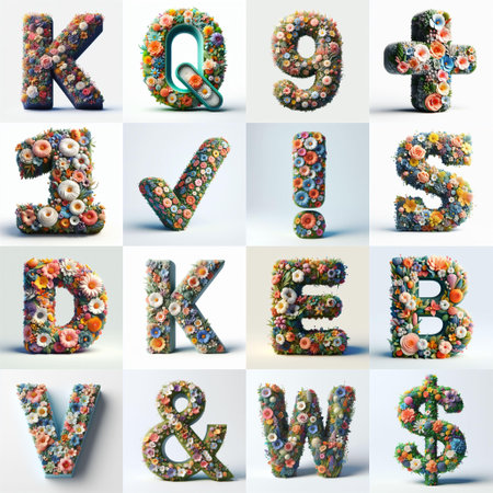 Flowers 3D lettering typefavce. AI generated illustrationの素材