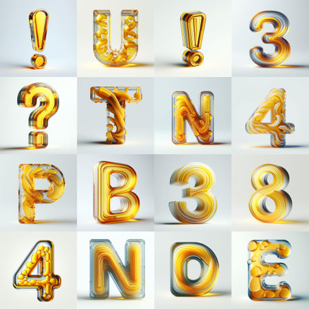 Yellow glass 3D Lettering Typeface. AI generated illustrationの素材