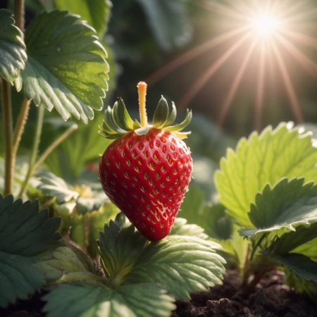 Ultrarealistic strawberry in the garden. AI generated illustrationの素材