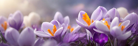 Whispers tale garden of Crocuses. AI generated illustrationの素材