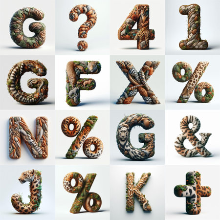 Animal lettering 3D. AI generated illustrationの素材