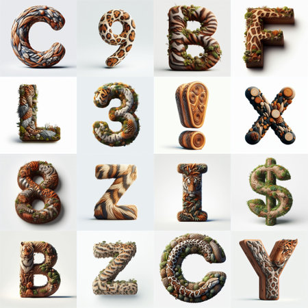 Animal lettering 3D. AI generated illustrationの素材