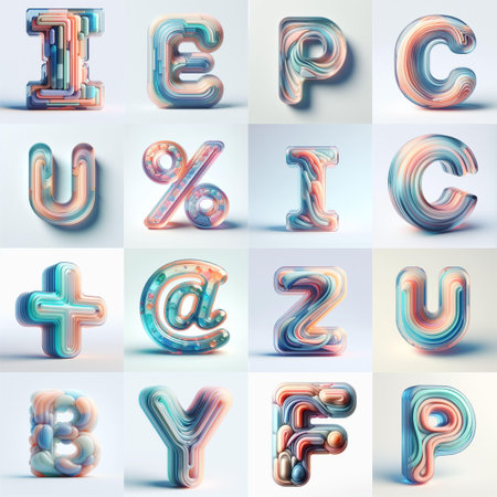 pastel colors blend glass 3D Lettering Typeface. AI generated illustrationの素材