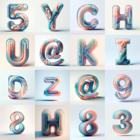 pastel colors blend glass 3D Lettering Typeface. AI generated illustrationの素材