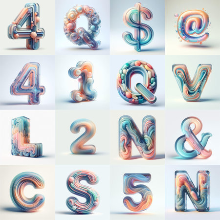 pastel colors blend glass 3D Lettering Typeface. AI generated illustrationの素材