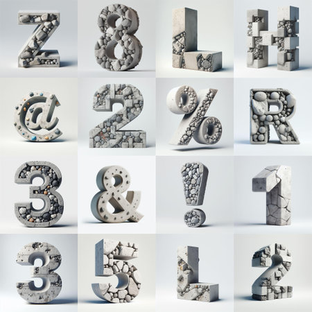 3D Lettering That Blends Concrete With Raw stones. AI generated illustrationの素材