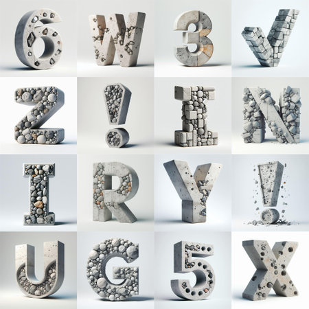 3D Lettering That Blends Concrete With Raw stones. AI generated illustrationの素材