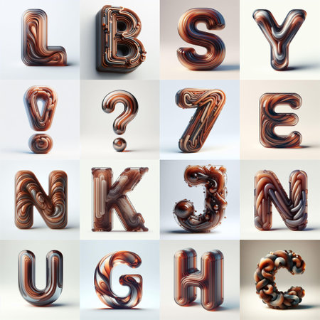 Brown glass 3D Lettering Typeface. AI generated illustrationの素材