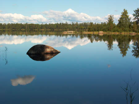 Forest lake reflectionの写真素材