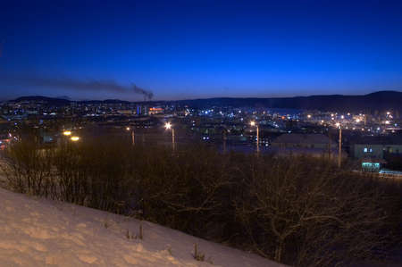 Winter night city viewの写真素材