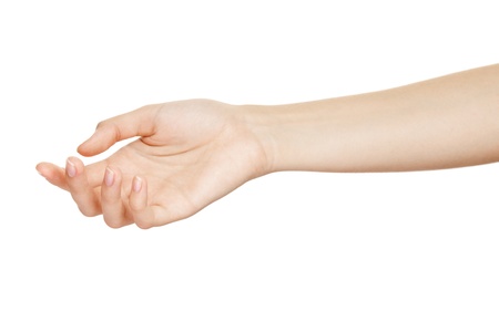 Empty open woman hand on white background Empty open woman hand on white background