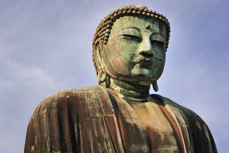 giant Buddha head from Daibutsu sculpture in Kamakura, Japanの写真素材