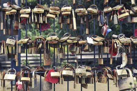Enoshima Island, Japan -June 7, 2008 : many love padlocks hanged in the park area of famous Enoshima...
