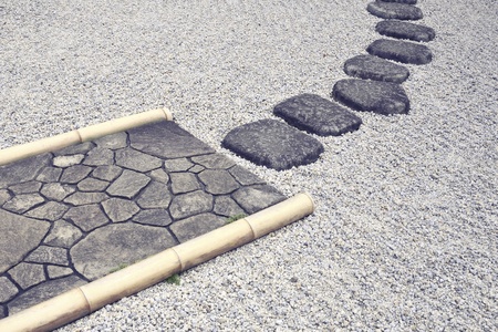 detailed fragment of Japanese stone garden with stone pathwayの写真素材