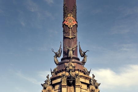 fragment of famous monument for Christopher Columbus at the lower end of La Rambla, Barcelona, Spainの写真素材