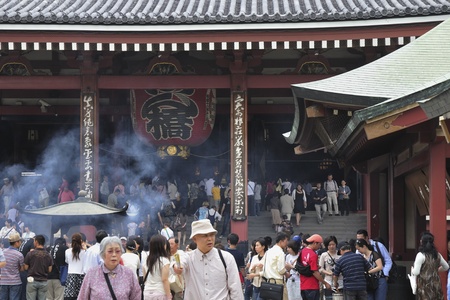 Tokyo, Japan - May 24, 2008: people crowds inside inner yard of Sensoji, also known as Asakusa...
