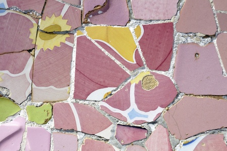 detailed ceramic mosaic ornament fragment from Park Guell, Barcelona