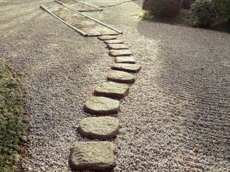 stone path in Japanese zen gardenの写真素材