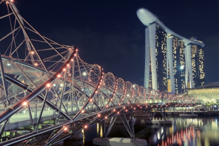 pedestrian Helix bridge in Singapore with scenic night illuminationのeditorial素材