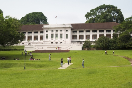 Singapore, Singapore - January 12,  2013: many people take a rest at Fort Canning Park before the Fort Canning Centre building. This park serves as an green lung for Singapore's downtown city area.のeditorial素材