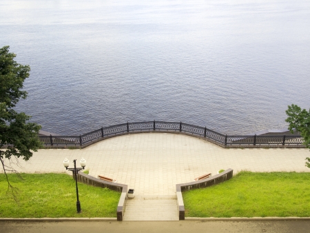 scenic landscape of Volga river embankment in Yaroslavl, Russiaの写真素材