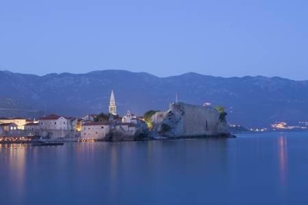 twilight time at the place of Old City of Budva, Montenegroの写真素材