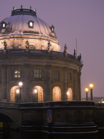 fragment of famous Bode Museum in Berlin with scenic night illuminationのeditorial素材