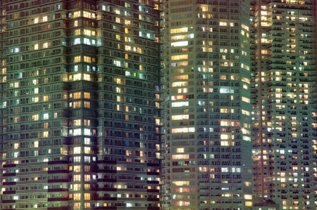  highly-detailed night residential windows pattern of modern city in Tokyo, Japanの写真素材
