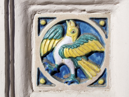ancient ceramic tile decoration from Russian Orthodox church in Yaroslavl, Russia 