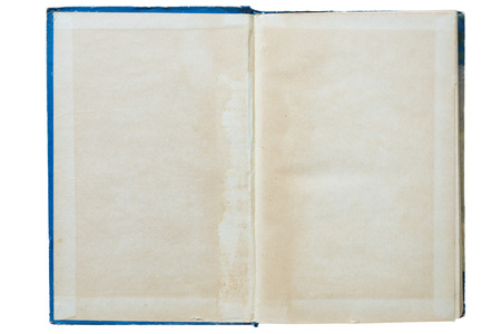 open vintage book isolated on white with blank pagesの写真素材
