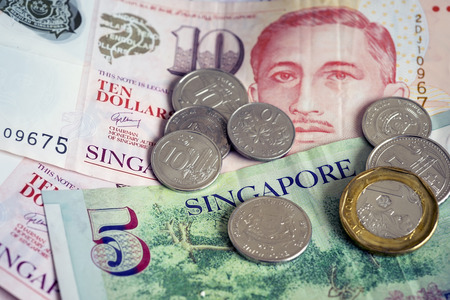 Singapore currency - dollars and cents closeupの写真素材
