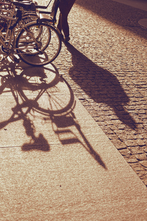 scenic pavement shadows in Milan,Italyの写真素材
