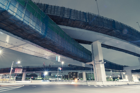 huge hanged highways structure in Tokyo by night