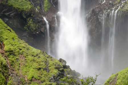 bottom fragment of powerful Kegon waterfall in Japanの写真素材